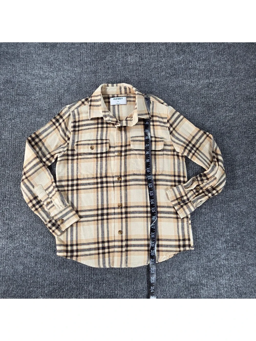 Old Navy Boy's Beige,Tan,Grey Plaid Cotton ButtonUp Long Sleeve Shirt M(8)